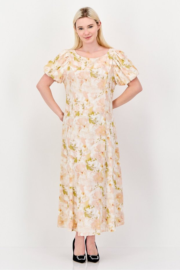 Women Floral Maxi Dress, Peach