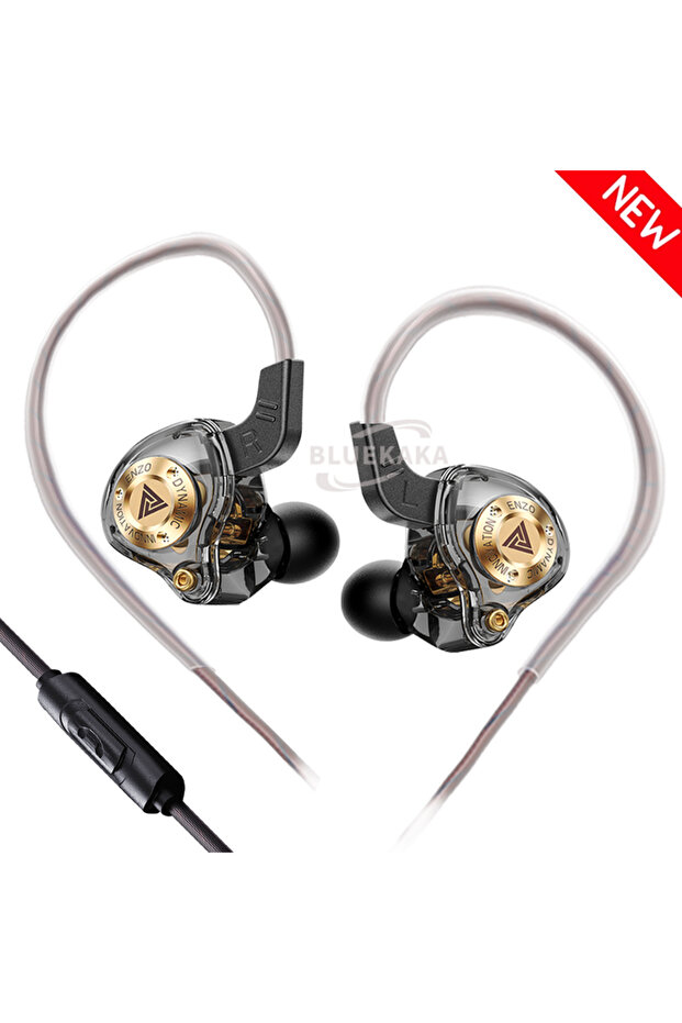 Black With Mic QKZ 15D Dynamic Surround Sound Dual Dynamic Drive Earphones In-Ear Headphones Noise C