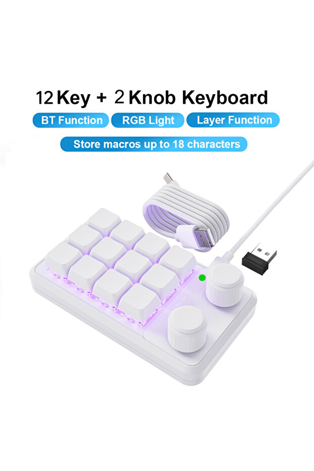 Red Switch White 2.4G 12Key Programming Macro Custom Knob Keyboard RGB 3 Key Copy Paste Mini Button - 1
