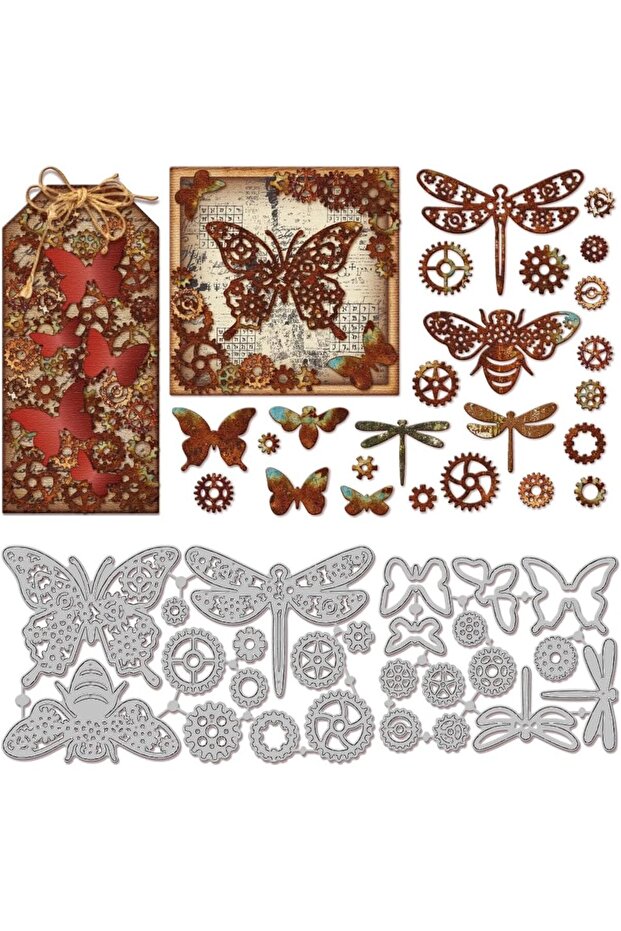 AECH04-12594 Steampunk Gear Wings Cutting Dies Metal Butterfly Bee Dragonfly Insects Cutting Embossi