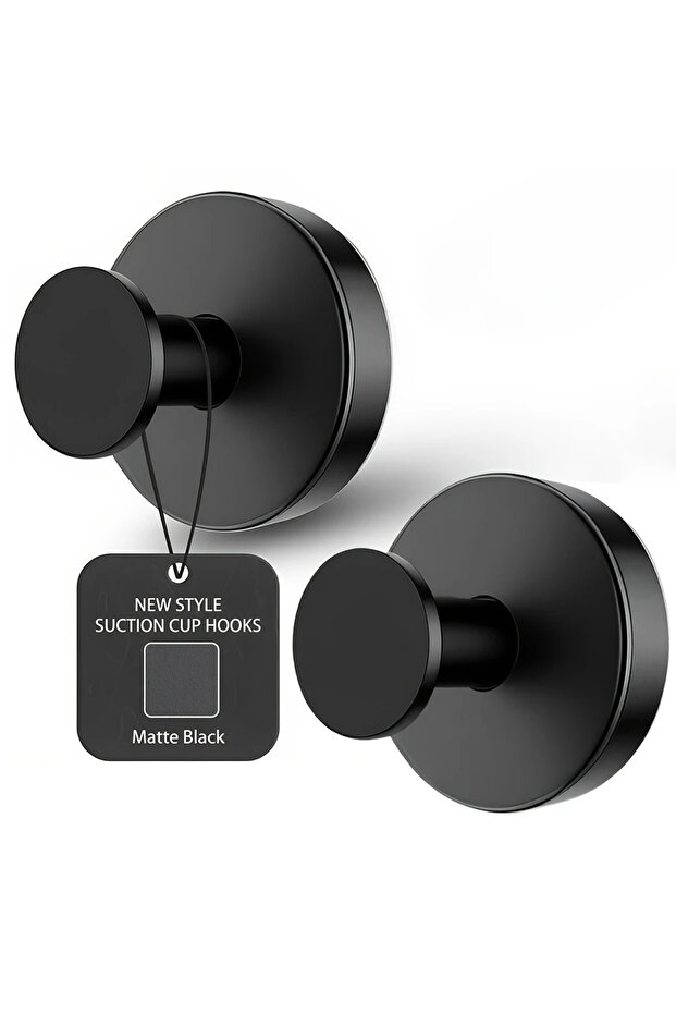 black-2PCS New Suction Cup Hooks Stainless Steel Waterproof Bathroom Shower Wall Mount Punch-free Re