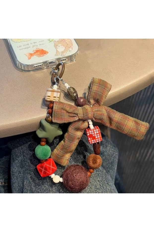 Other Ins Style Autumn And Winter Forest Bow Bead Phone Chain Camera Bag Hanging Decoration Phone Ca