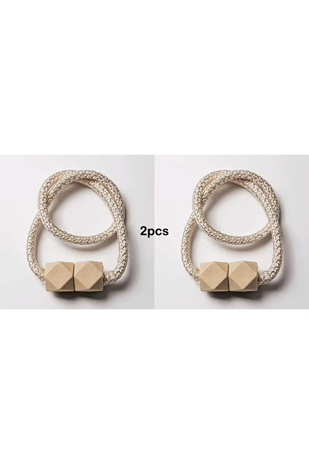 beige 2pcs Curtain Tiebacks with Strong Magnet Thick Rope Design Bedroom Living Room Kitchen Durable