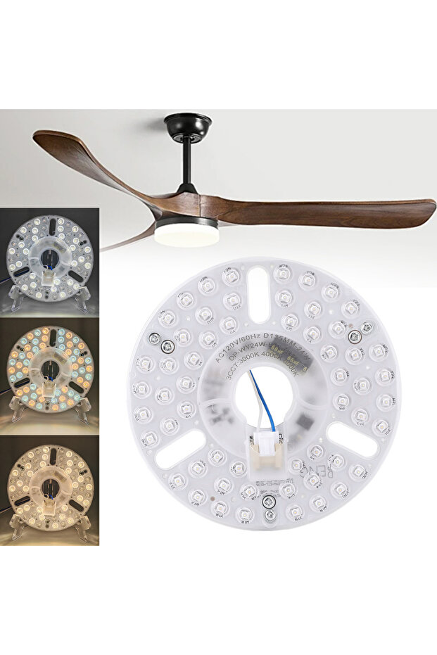 لوحة إضاءة LED بديلة لمروحة السقف مقاس 5.3 بوصة بجهد 120 فولت، بقدرة 24 واط، قابلة للتعتيم بثلاث درجات لونية، مغناطيسية.