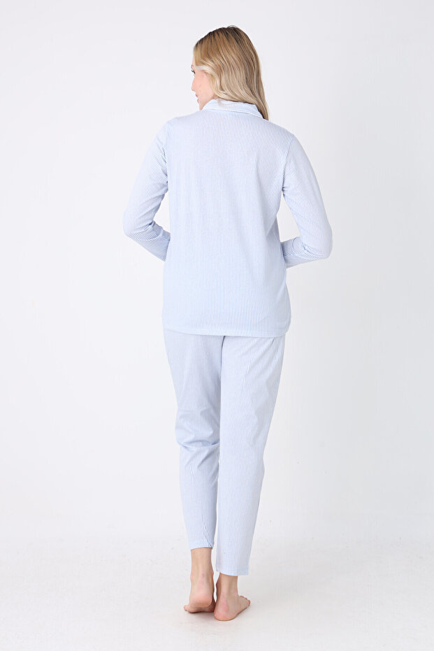 طقم بيجامة أزرق بأزرار أمامية - 2