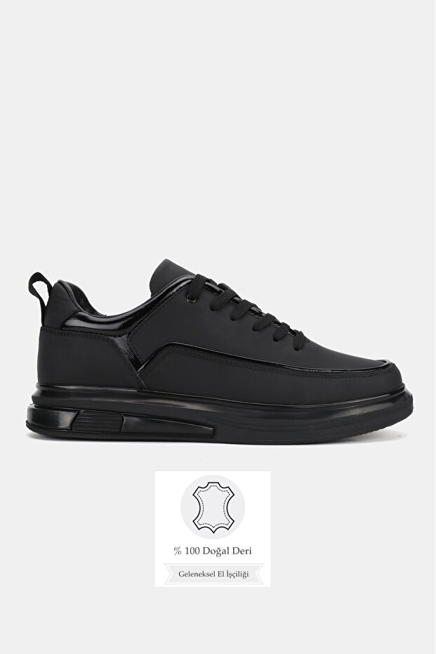 Men's Black Khaki Natural Leather Sneaker Lace up Shoes