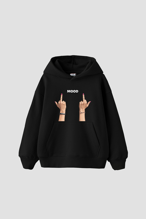 Mood Fu. Printed Oversized Unisex Black Hoodie