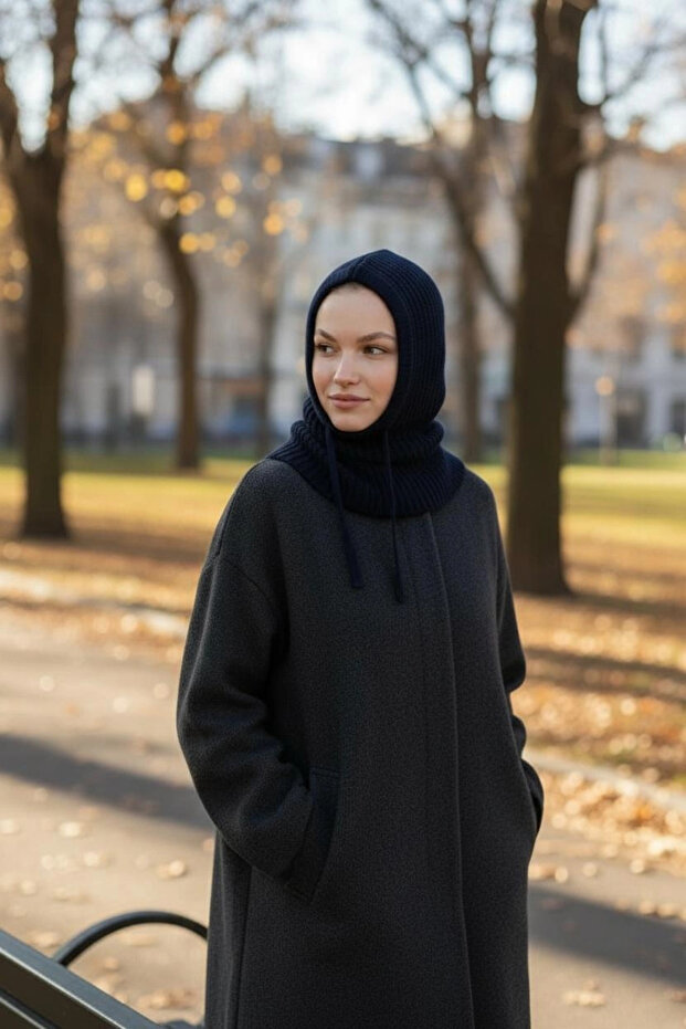 Lacivert Balaclava Triko Başlık - 5