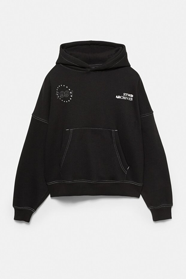 STWD kapüşonlu siyah sweatshirt - 6