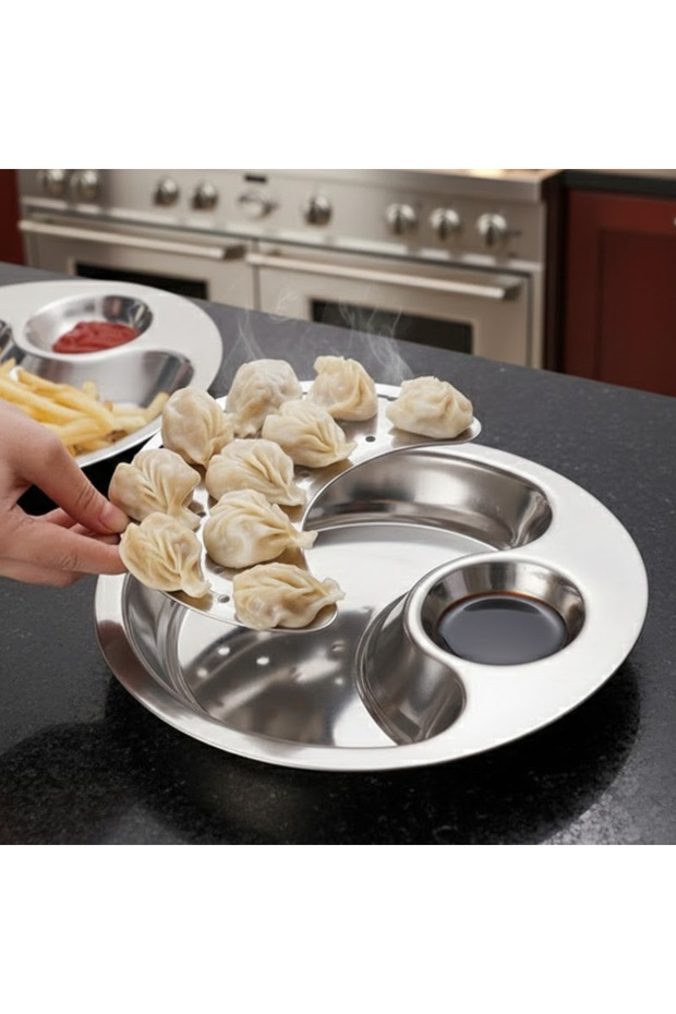 28CM Stainless Steel Quick Drain 2 Layers Food Plate Strainer