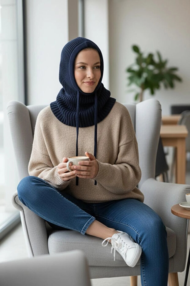 Lacivert Balaclava Triko Başlık - 3