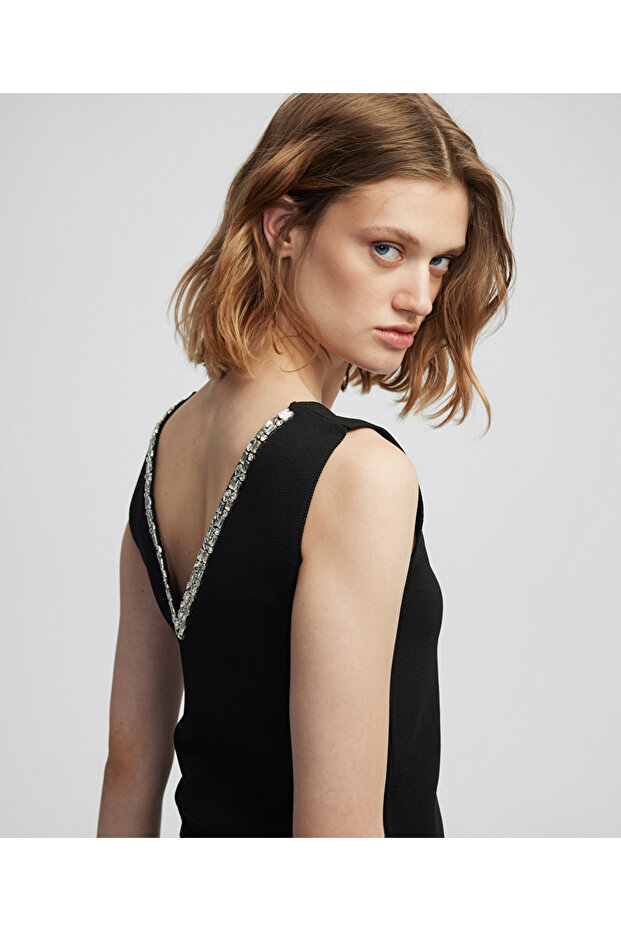 Strass taş işlemeli V yaka triko - 1