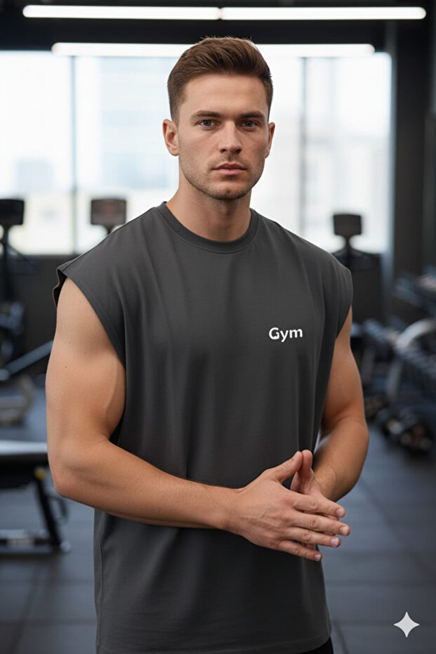 تي شيرت GYM مطبوع Minimal Text Zero Sleeve