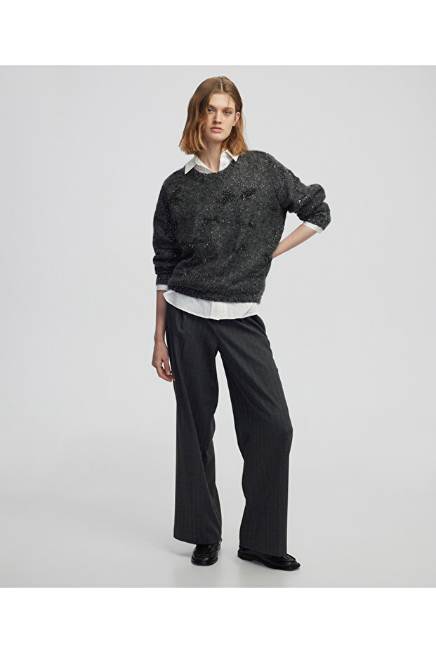 Payet işlemeli yün içerikli triko - 3