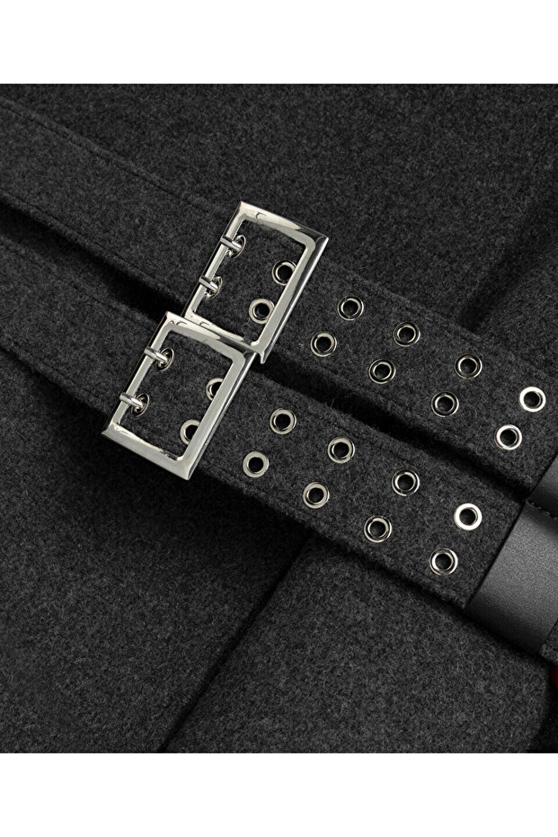 معطف صوف بحزام مزدوج - 4