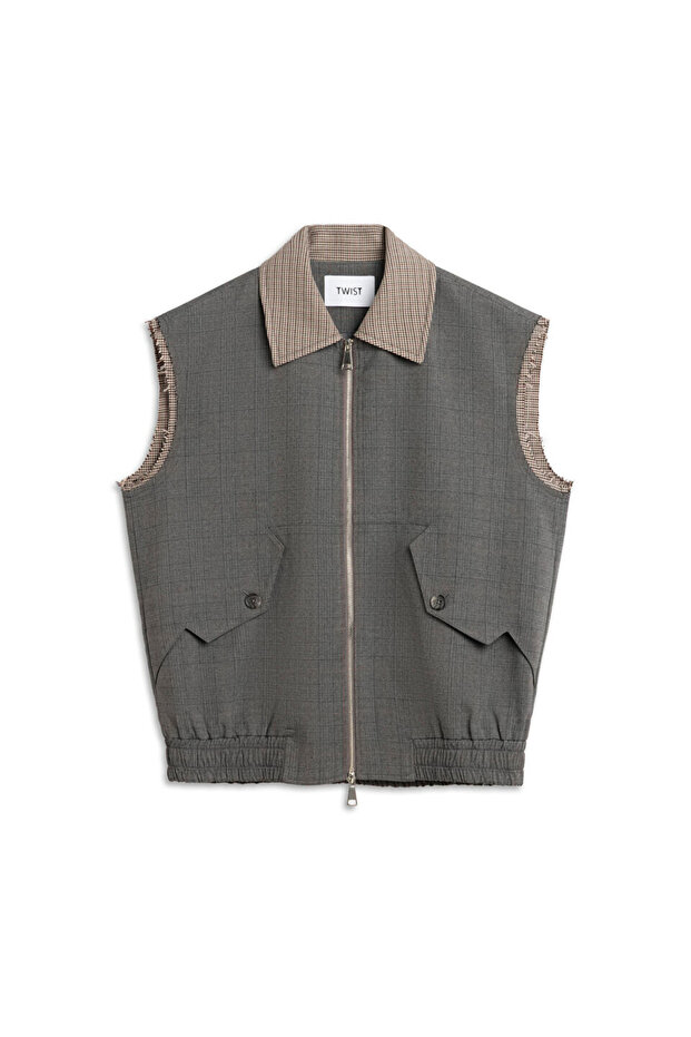 ELASTİK BEL EKOSE DESEN YELEK - 1