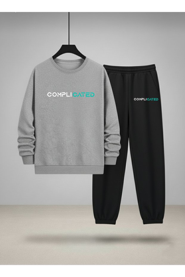 Children's Crew Neck Sweatshirt - Tracksuit Set Complicated B Printed 3 Thread Raised
