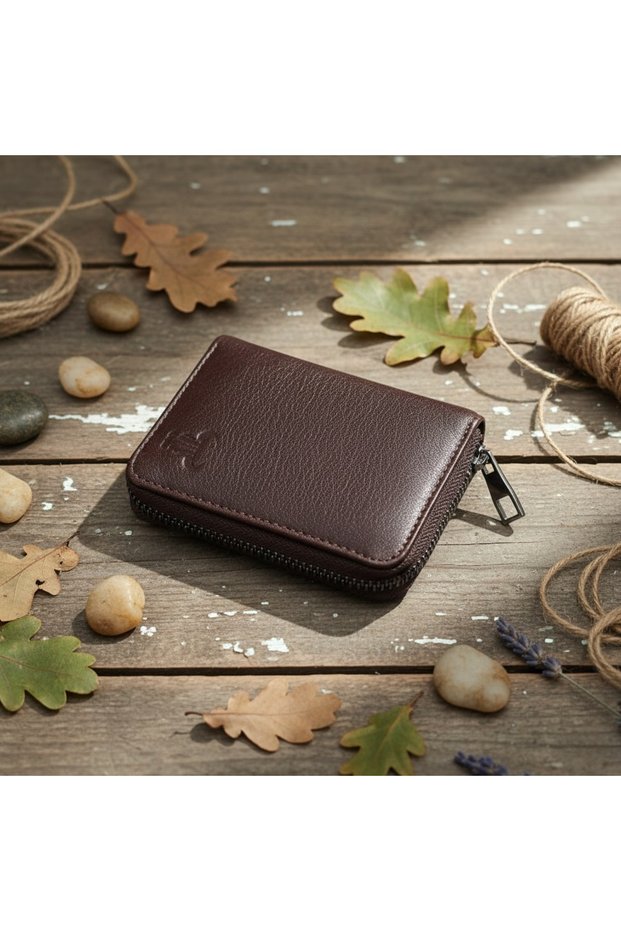100% Genuine Leather Unisex Credit Card Holder with Metal Zipper