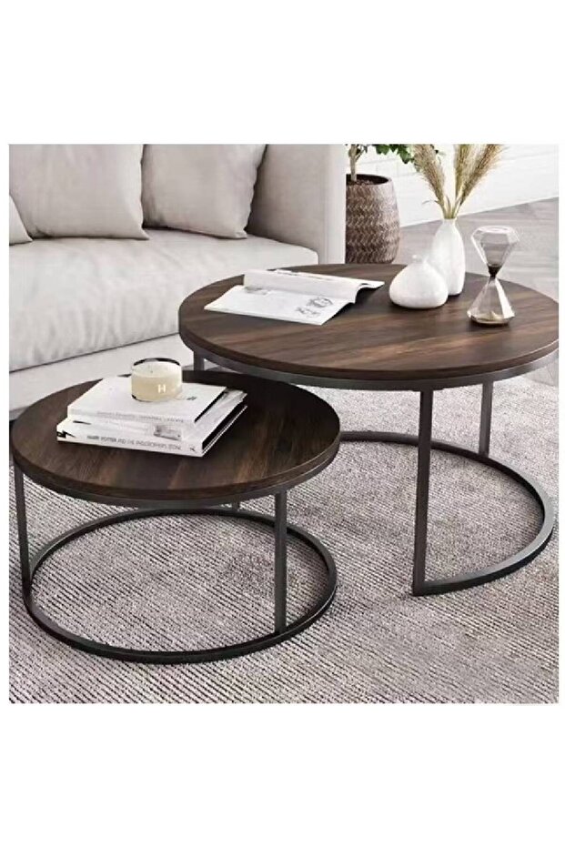 2 Round Coffee Table With Metal Frame