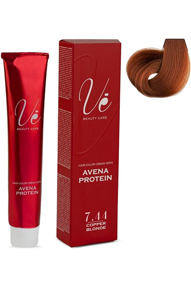 Hair Color Cream #7.44 Copper Blonde – Permanent Hair Dye with Avena Protein | 100% Grey Coverage