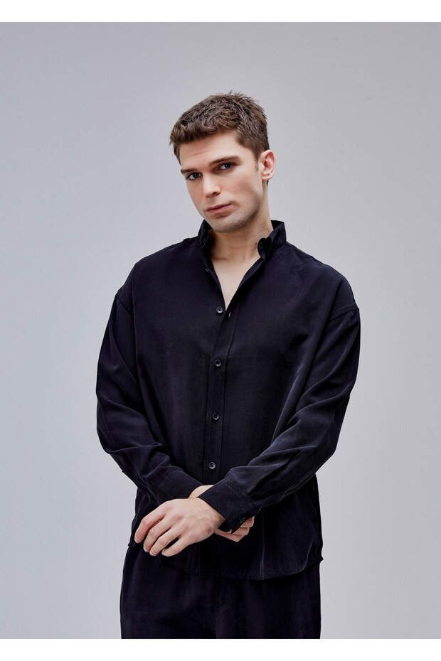 Siyah Renk Oversize Gömlek - 4