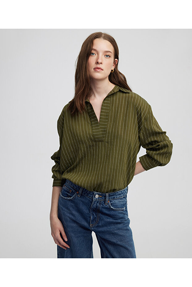 Çizgi desen bluz - 1