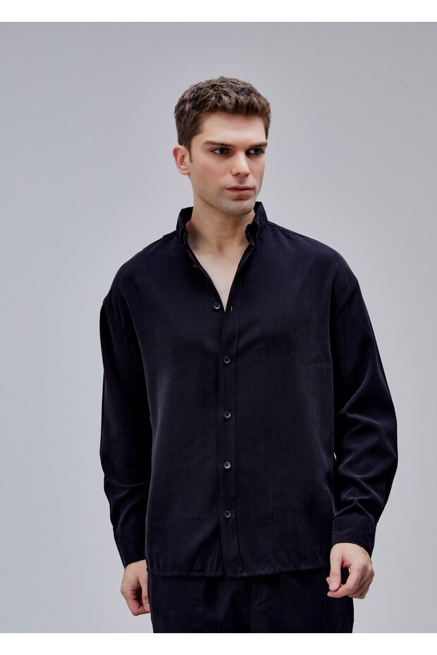 Siyah Renk Oversize Gömlek - 1