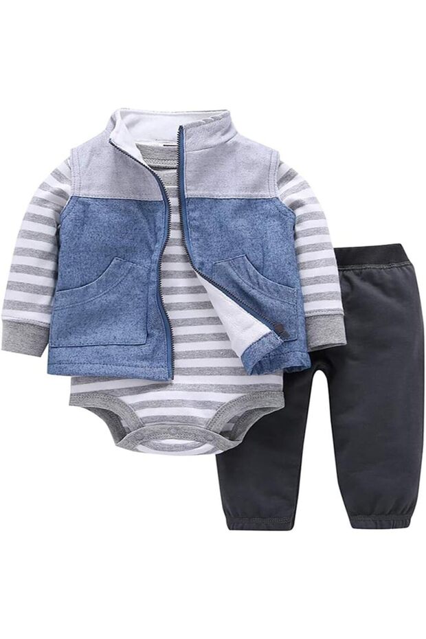 MiniMe Three-Piece Clothing Set for Girls | 6–9 Months | Blue & Pink | Cotton | High Quality