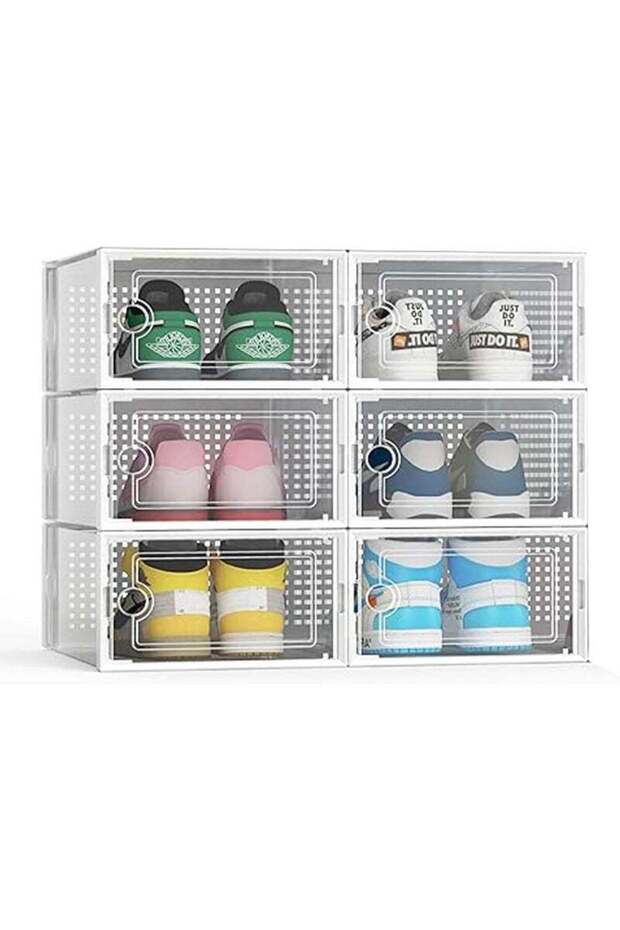 عبوة من 12 صندوق تخزين أحذية شفاف قابل للطي والتكديس (أبيض) - 4