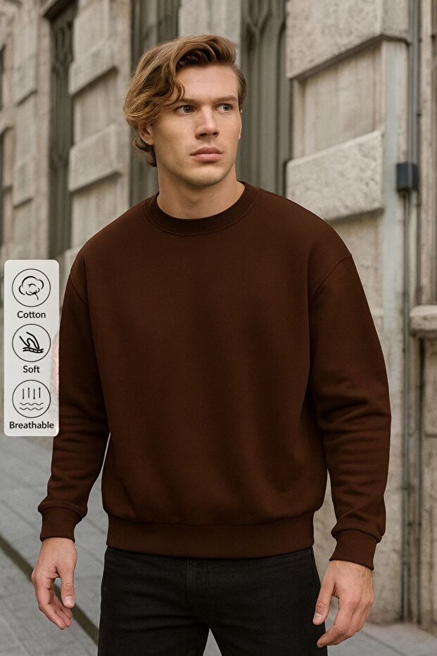 Men's Solid Basic Circular Neck Sweatshirt - 1