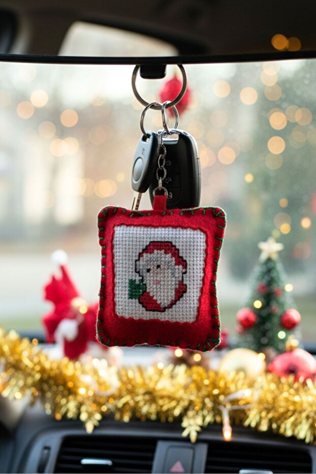 - Sibel 2453 4731 Handmade Santa Claus Themed Cross-Stitch Keychain