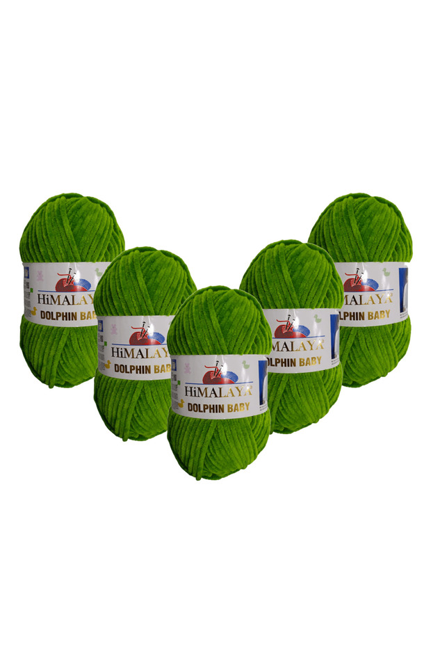 5 Pieces - Dolphin Baby Velvet Rope 5-Pack - 80371 Green - 100 Gr. 120 Meters.