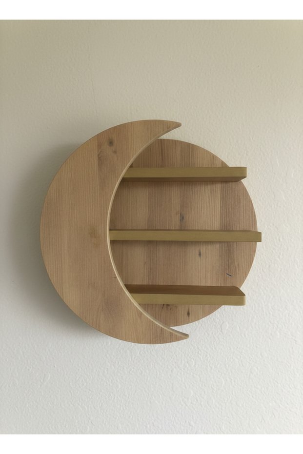 Decorative Wall Shelf with Moon Figure 40 cm | Wooden Multi-Purpose Wall Shelf