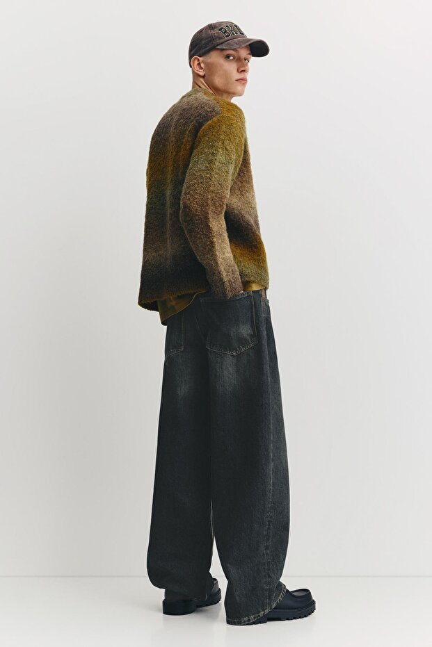 Kontrast bel detaylı geniş paça jean - 3