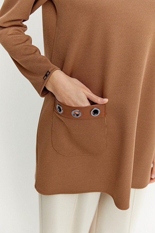 Hakim Yaka Kuşgözlü Örme Tunik - 5