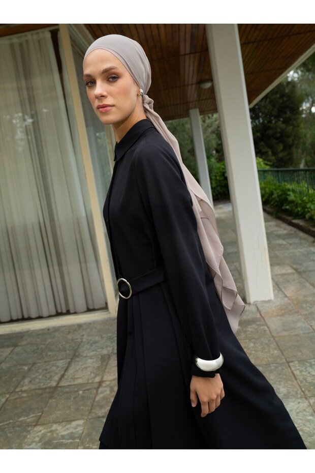 Tesettür Elbise - Siyah - - 2