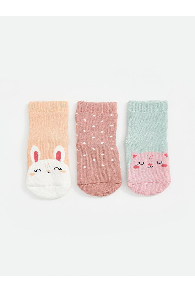 Lcw Baby Pink Embroidered Baby Girl Socks 3-Pack