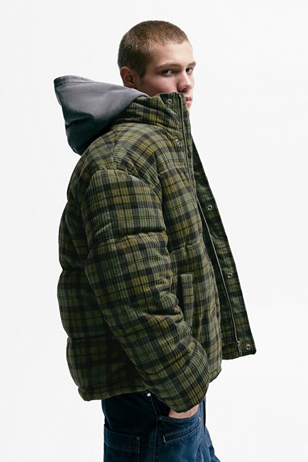 Kareli kadife şişme ceket - 2