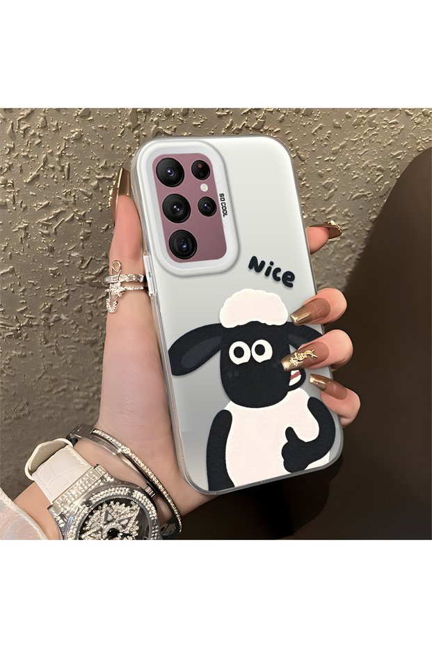 Samsung Galaxy S22 Ultra Compatible Silicone Edge Hard Back Anti-Fall Lamb Pattern Case