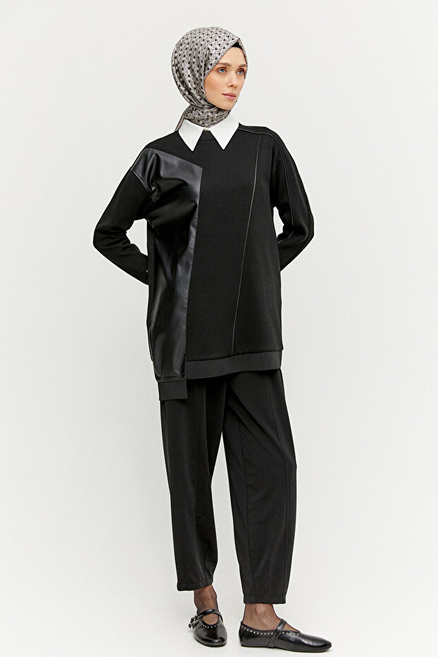 Suni Derili Asimetrik Örme Tunik - 2