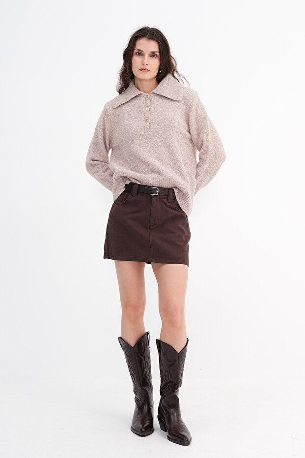 Kemerli Denim Mini Etek E17763 - 1