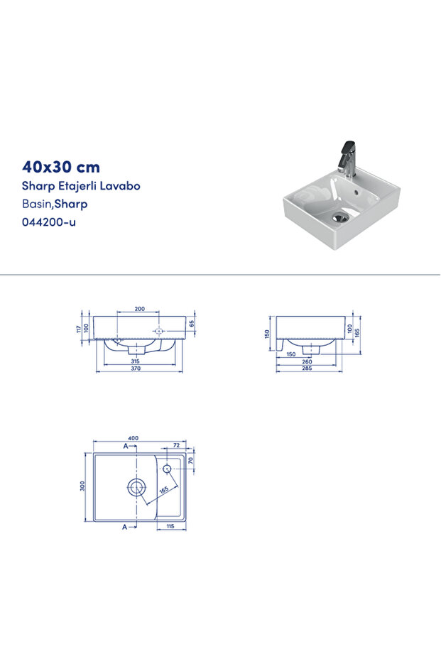 Sharp 40 Cm Lavabo Beyaz - 3