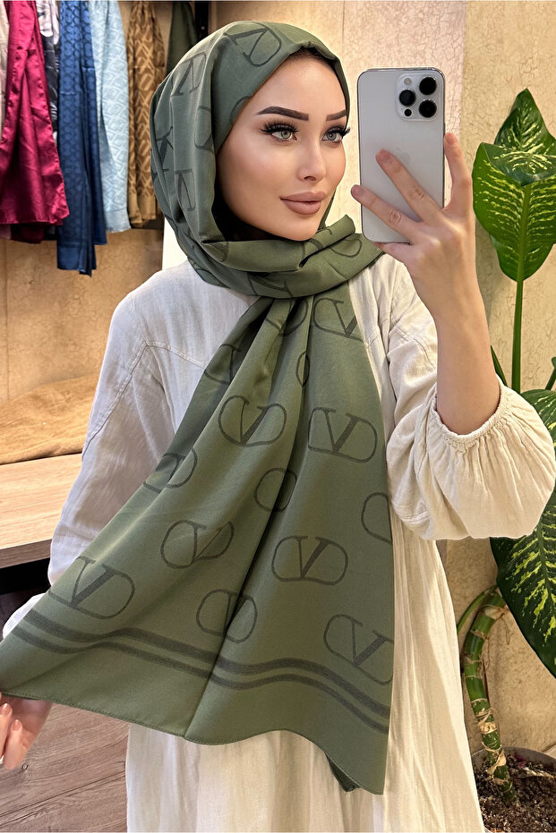 V Desenli Çift Taraflı Kaşmir İpek Şal - 3