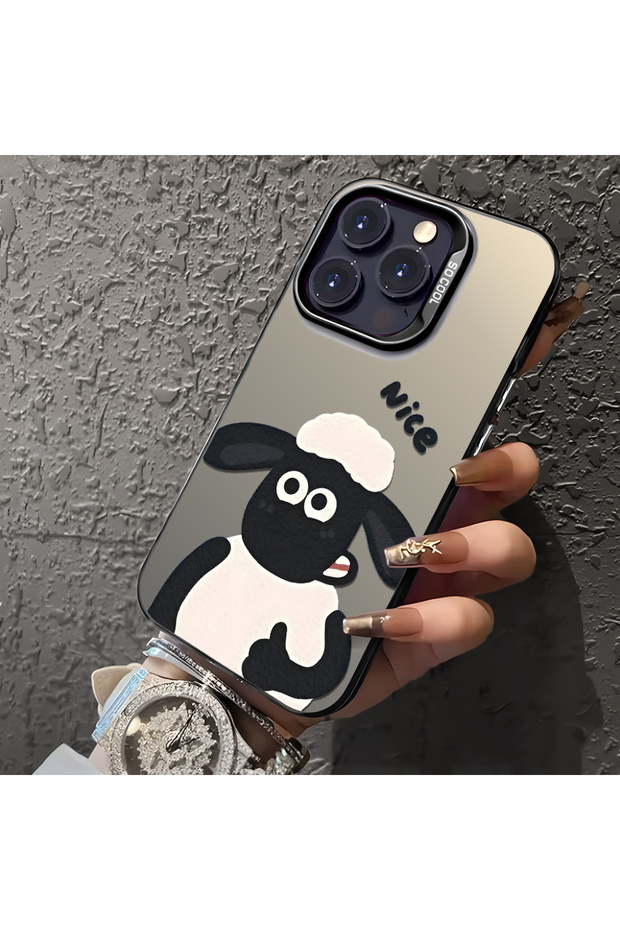 غطاء سيليكون متوافق مع آيفون 16 برو بحافة صلبة ومضاد للسقوط بنمط الخروف - 6