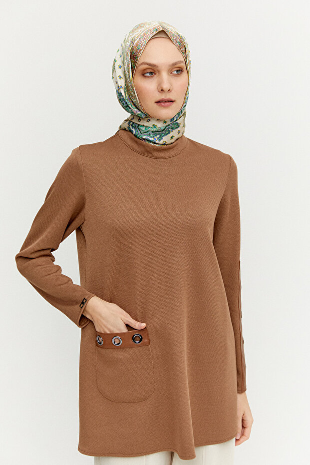 Hakim Yaka Kuşgözlü Örme Tunik - 4