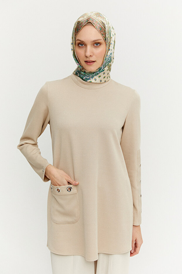 Hakim Yaka Kuşgözlü Örme Tunik - 2