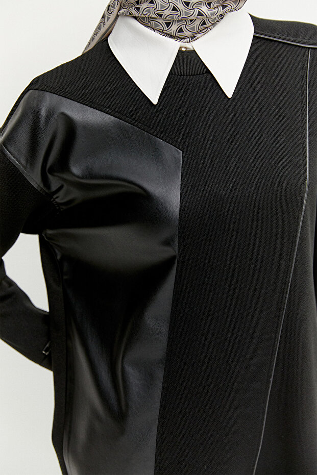 Suni Derili Asimetrik Örme Tunik - 5