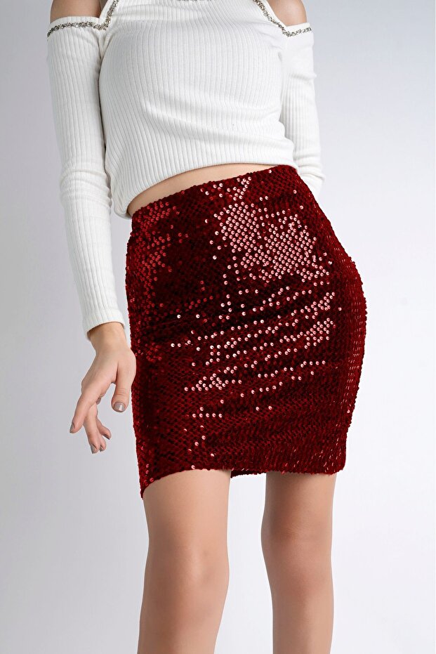 Sermoda 47 cm 170 Pullu Mini Etek Kırmızı - 6