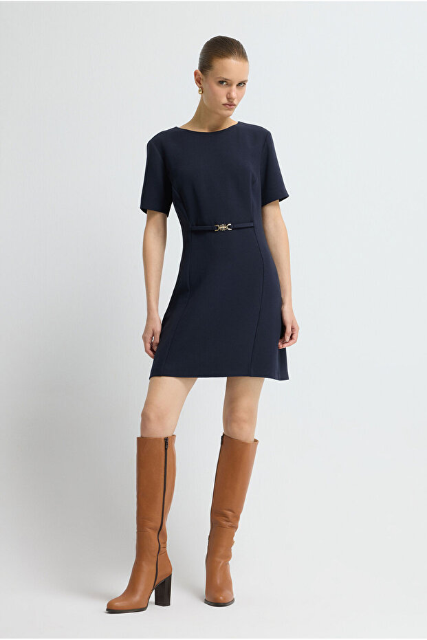 Toka Detaylı Mini Elbise - 1