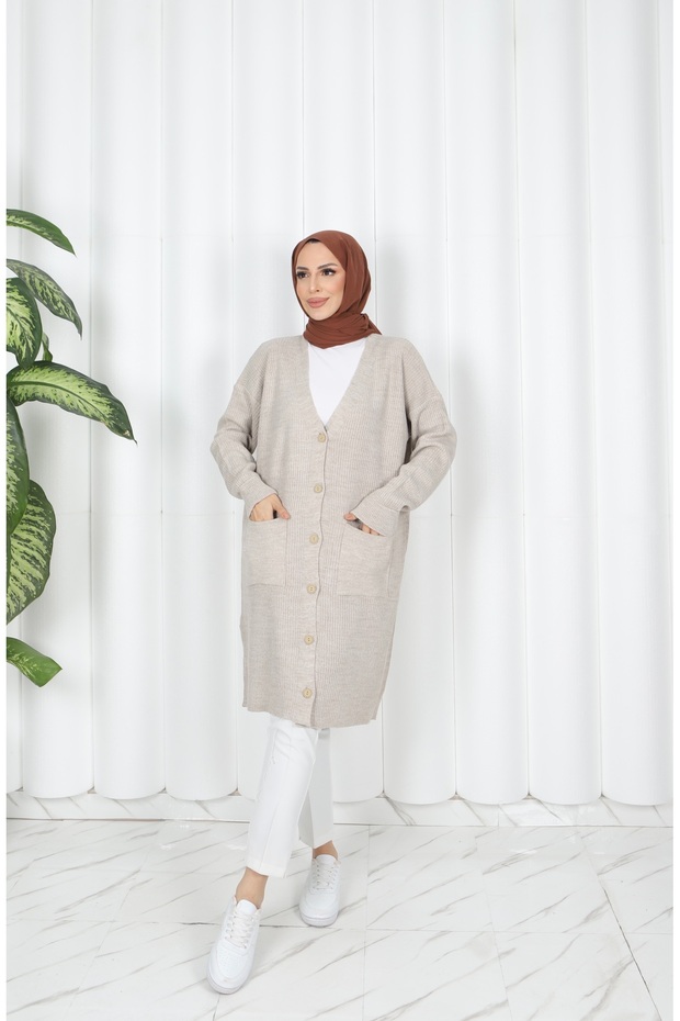 Corded Fabric Knitwear Pocket Cardigan